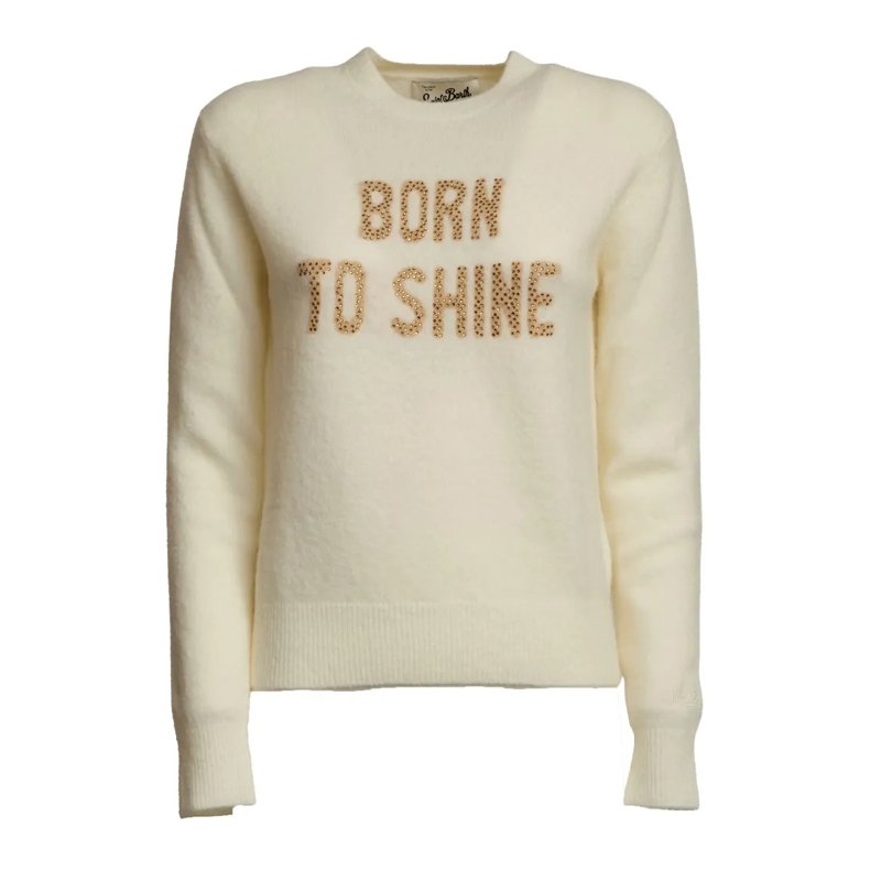 Mc2 Saint Barth Pullover Crewneck Alpaca Knitwear Sweater With Rhinestone D Neutrals