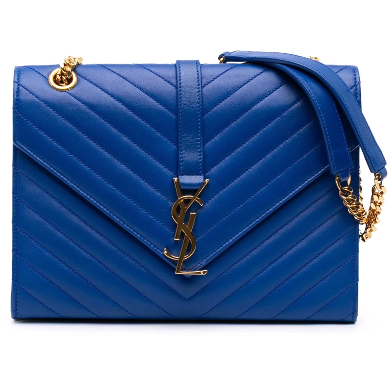 Saint Laurent Schultertasche Medium Matelasse Lambskin Monogram Envelope Should blau