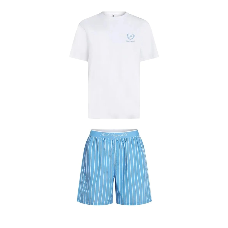 Karl Lagerfeld  Gestreiftes Pyjama-Set mit kurzer Hose Nachtwäsche blau