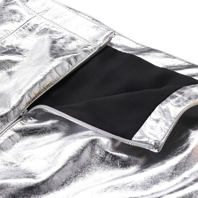 Saint Laurent Minirock Bleistiftrock aus Metallic-Leder silber(Image 4)