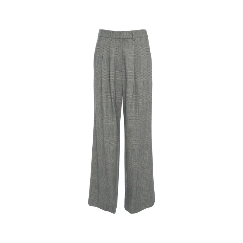 Pt Torino  Glencheck Wide-Leg Palazzo Trousers With Pleated F Grey