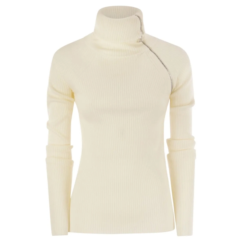 Sportmax Pull à col roulé Pinna - High-Neck Jumper With Zip Neutrals