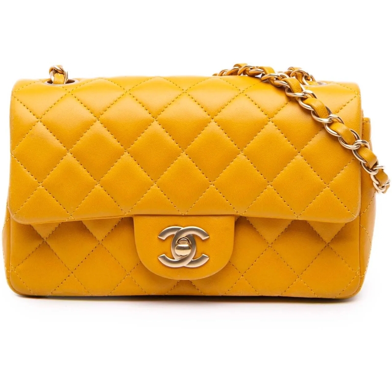 Chanel Schultertasche Mini Rectangular Classic Lambskin Single Flap gelb