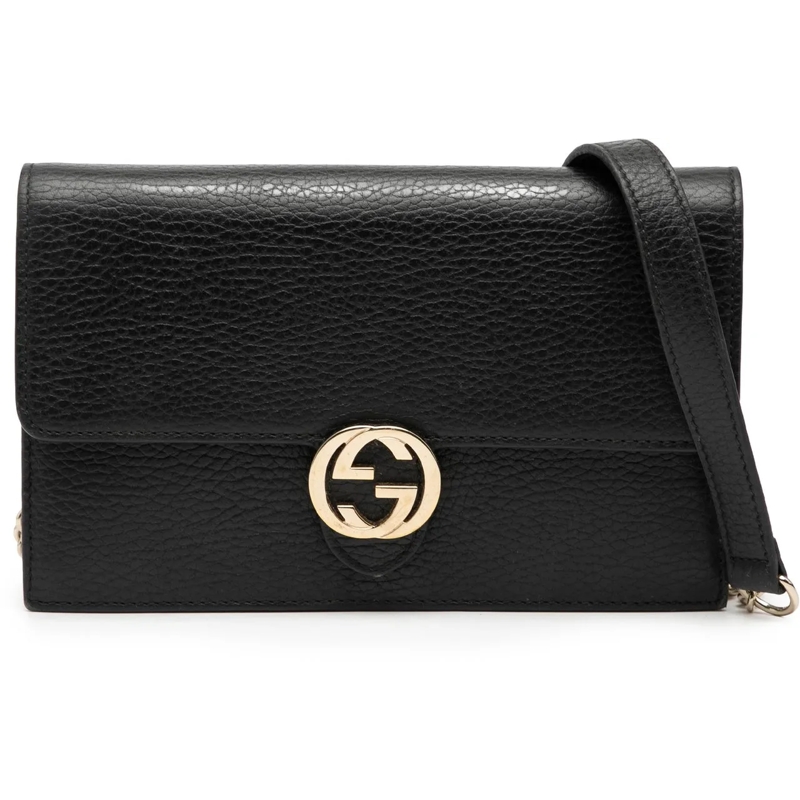 Gucci Schultertasche Leather Interlocking G Dollar Wallet on Chain schwarz