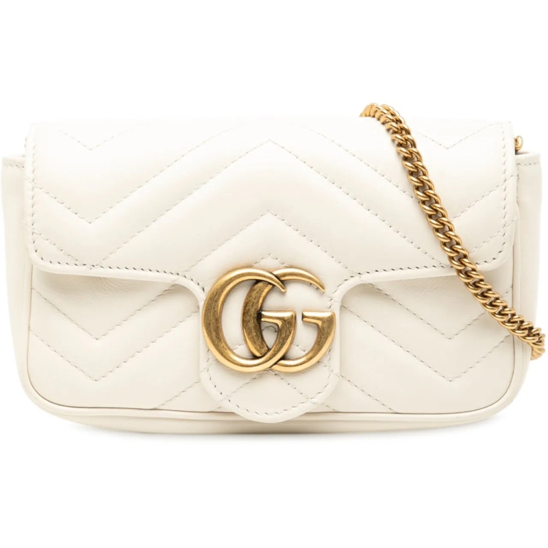 Gucci Schultertasche Mini GG Marmont Matelasse Leather Flap Crossbody weiß