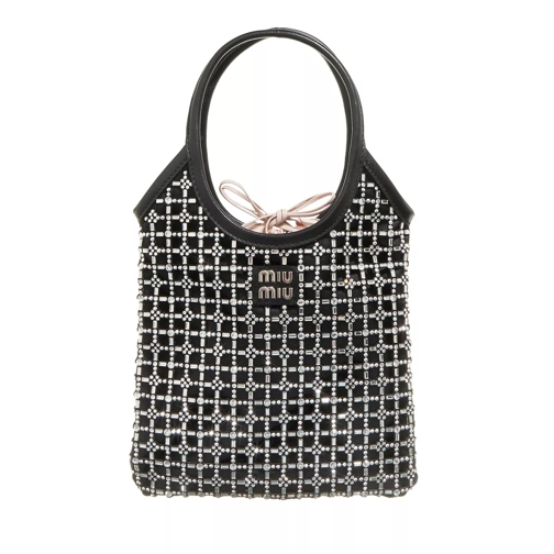 Miu Miu Crystal Embellished Satin Tote Bag Black Rymlig shoppingväska