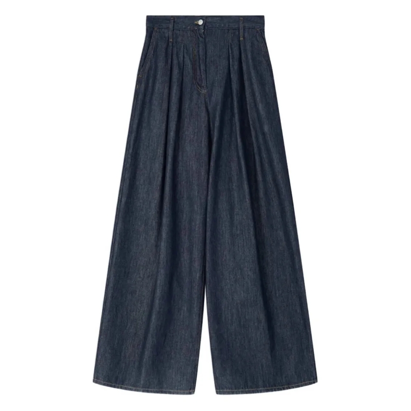 Dries Van Noten  High-Waist Wide-Leg Denim Trousers With Pleated Fr Blue