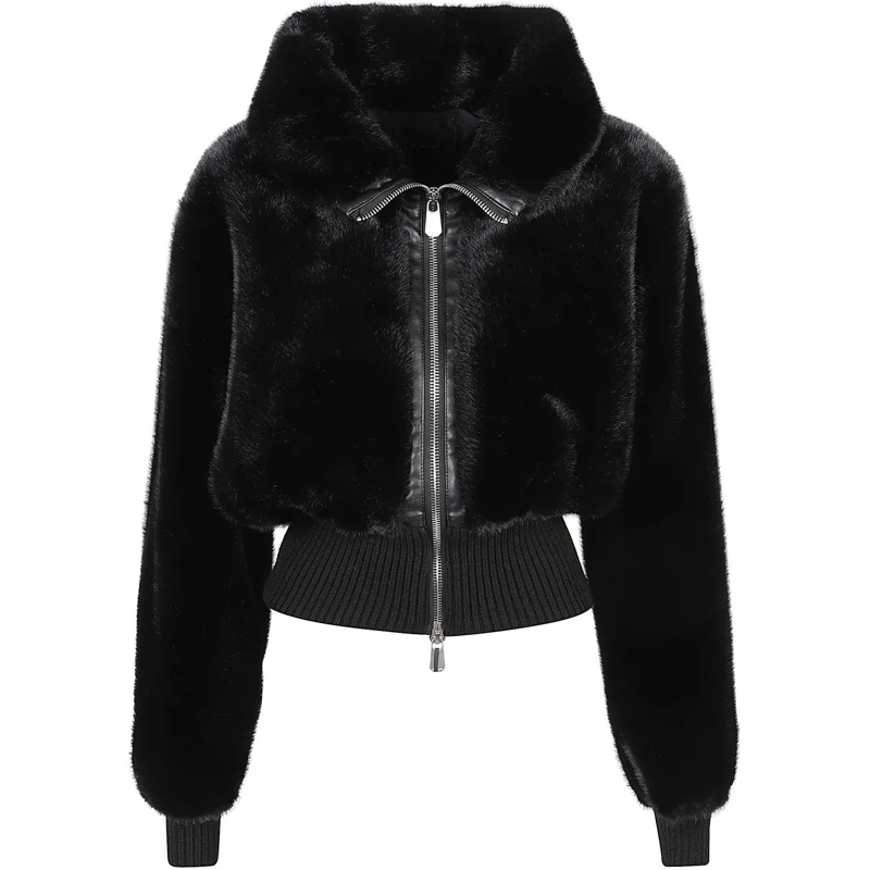 Pinko Veste de transition Bagels Faux Fur Bomber Black schwarz
