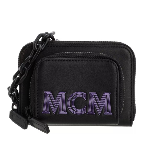MCM Zipped Wallet With Neck Strap Black Portafoglio a catena