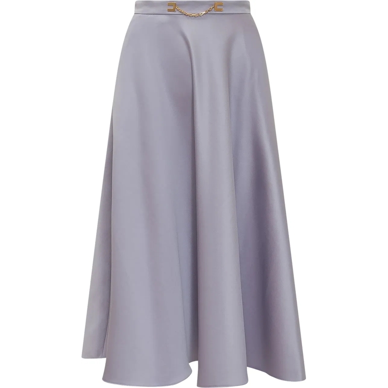 Elisabetta Franchi Maxirock Gonna Midi Svasata con Catena grau