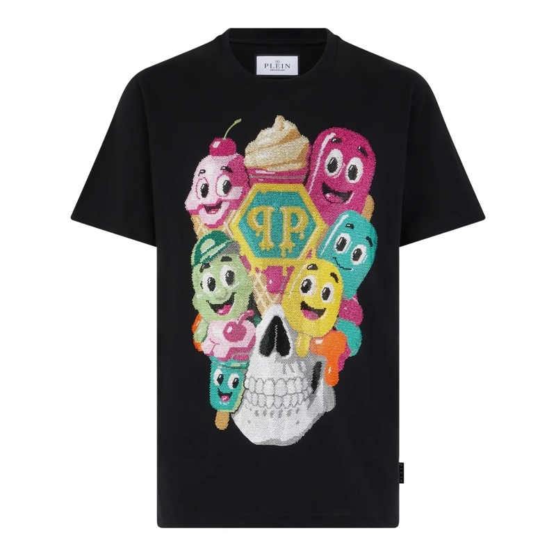 Philipp Plein T-Shirt Round Neck T-Shirt Little Ice Cream Skull schwarz