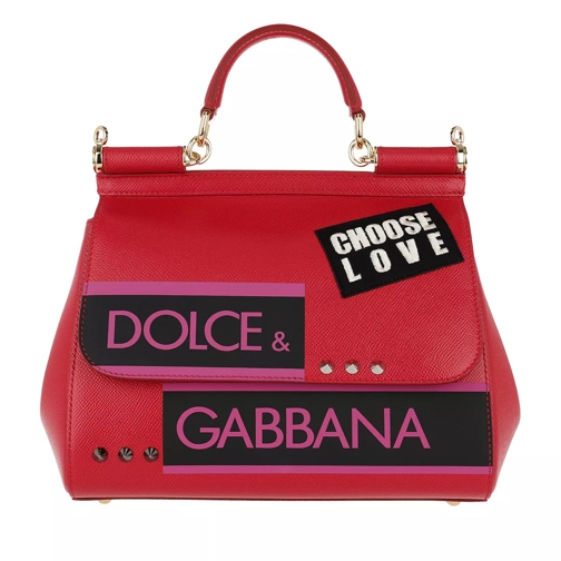 Dolce&Gabbana Sicily Tote Small Calf Leather Red Axelremsväska