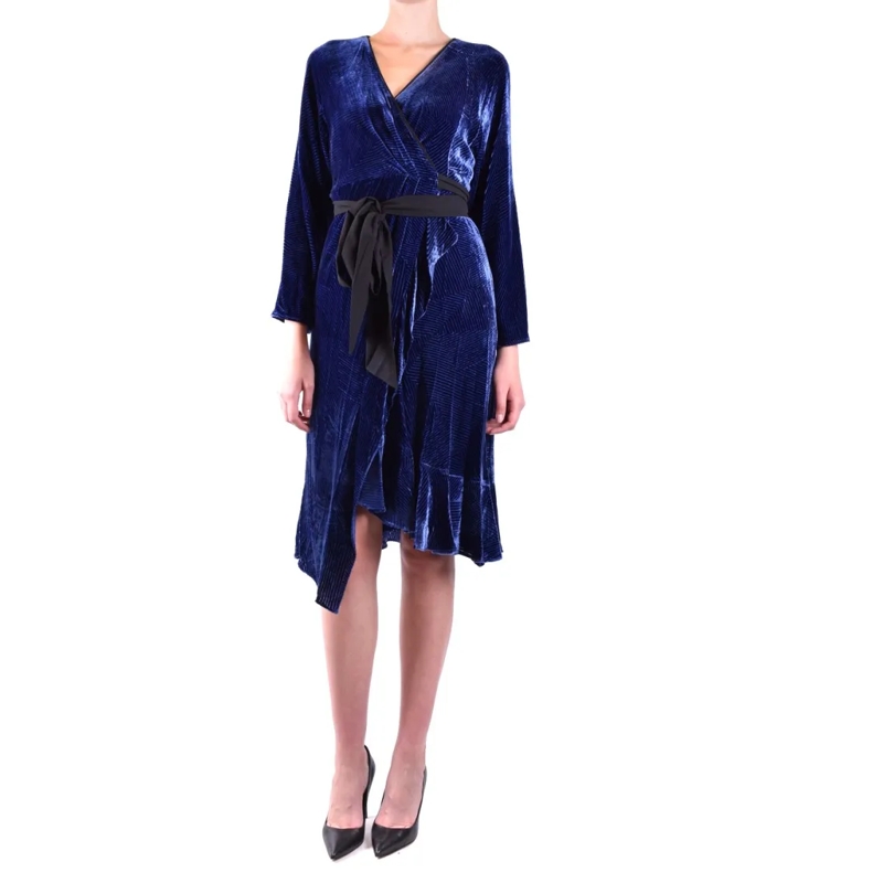 Diane von Furstenberg Midi-jurk Wrap-Style Navy Midi Dress With Velvet Texture Black