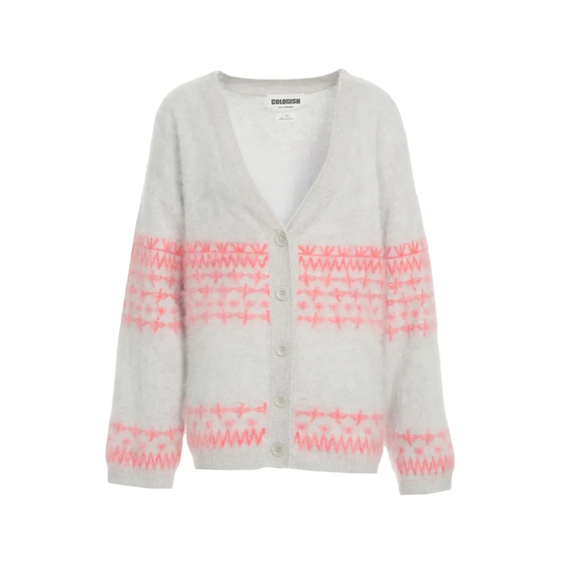 Crush Strickjacke Cashmere Cardigan With Geometric Pattern And V-Nec White