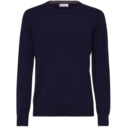 Brunello Cucinelli Pullover Navy Blue Cashmere Sweater Blue