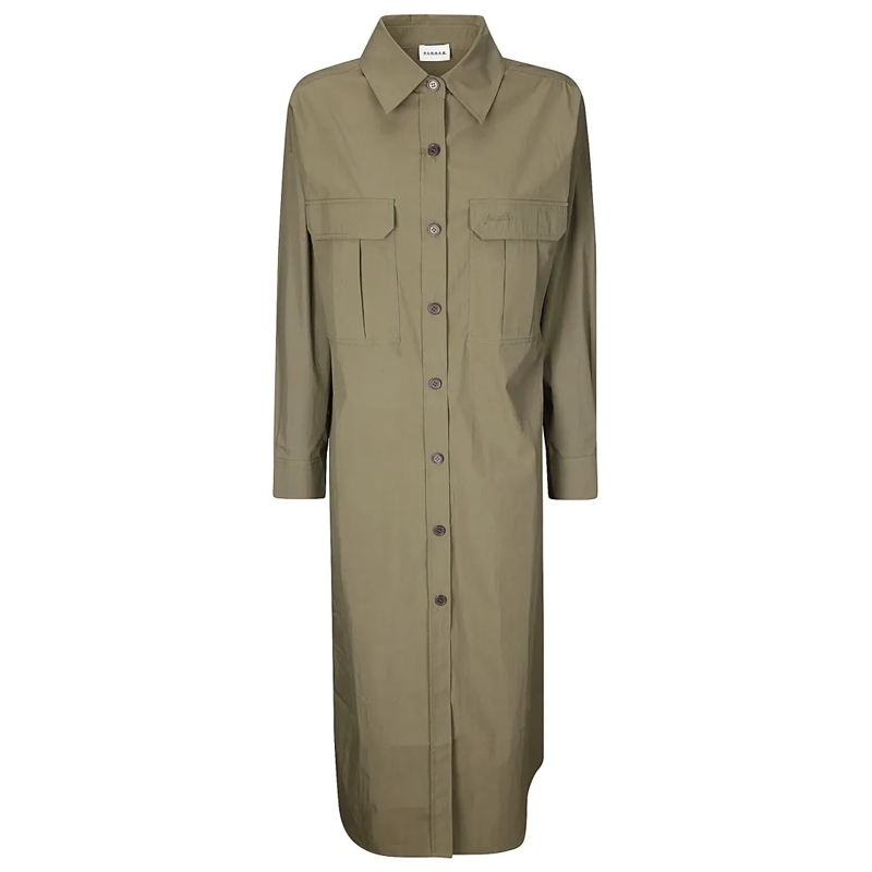 P.A.R.O.S.H. Robe midi Olive Dresslong Sleeve Dress With Collar Green