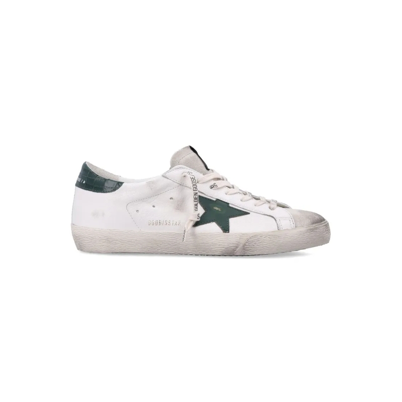 Golden Goose Lage-top sneaker White Leather Sneakers With Green Star Accent White