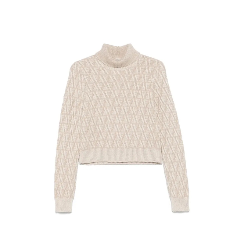 Fendi Trui met col Ff Wool And Cashmere Sweater Neutrals