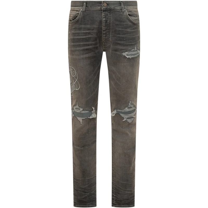 Amiri Jeans fuselés Jeans Hollywood MX1 con Strappi e Cinque Tasche dunkelgrau