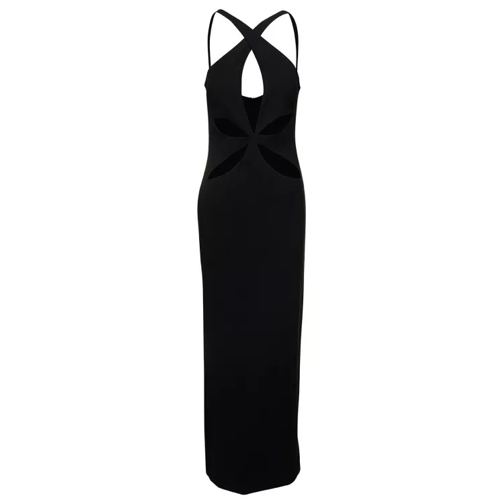 Mônot Black Halterneck Petal Cutout Dress In Tech Fabric Black 