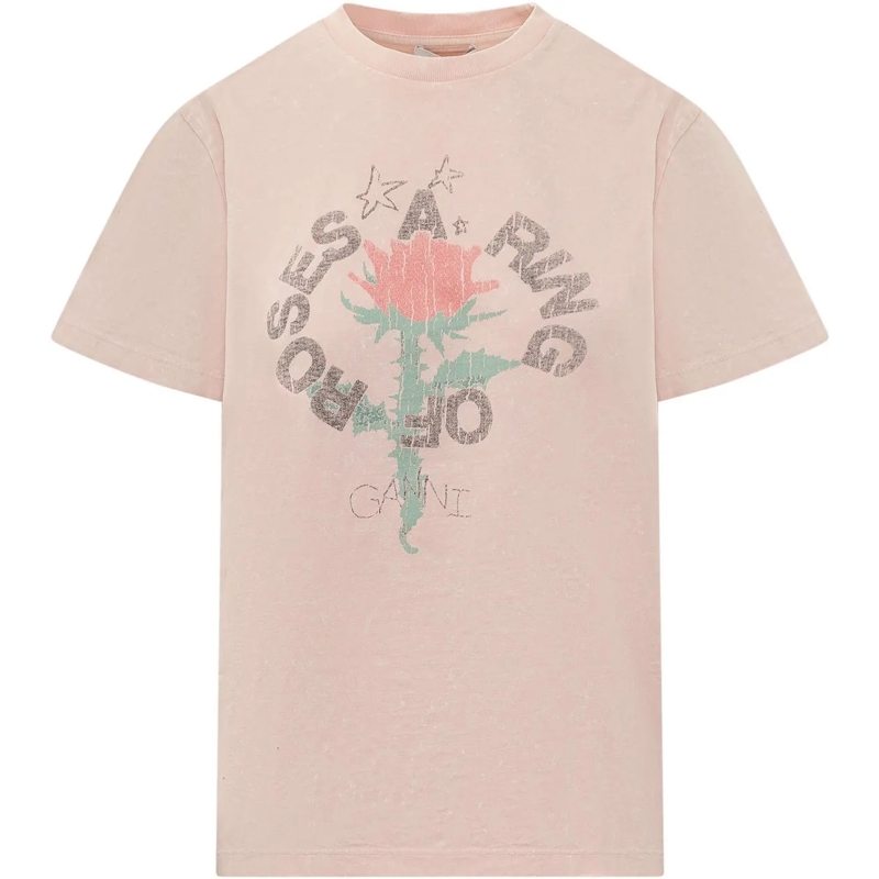 GANNI T-shirt T-shirt Oversized con Stampa Grafica rose