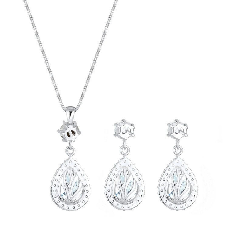 Elli Mittellange Halskette Schmuckset Tropfen Zirkonia 925 Sterling Silber weiss(Image 5)