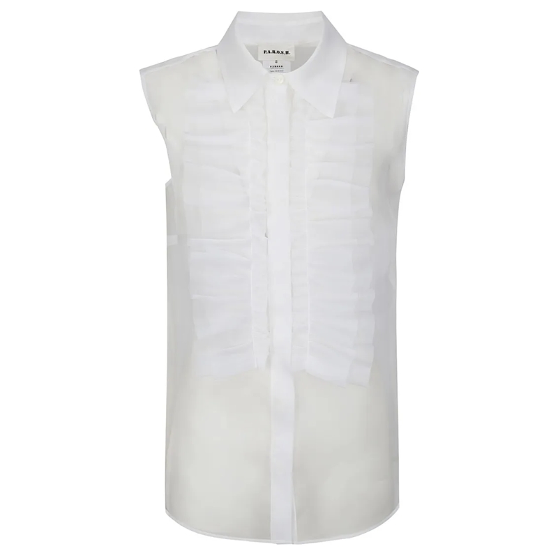 P.A.R.O.S.H. Chemisier Silk Top With Classic Silhouette White