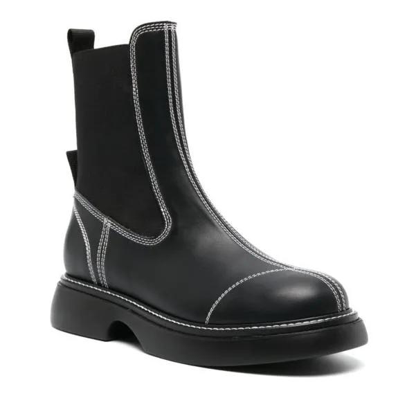 GANNI Stiefel - Topstitched Leather Chelsea Boots - Gr. 37 (EU) - in Schwarz - für Damen