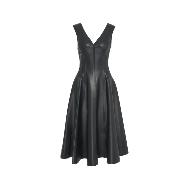 Norma Kamali Midi-jurk Faux Leather Midi Dress Black