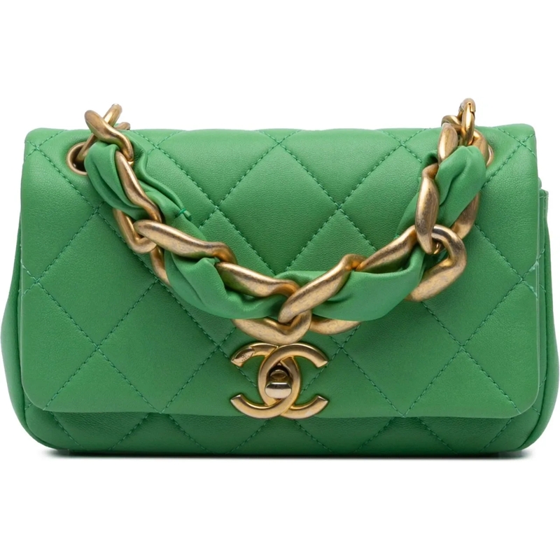Chanel Fourre-tout Small Quilted Lambskin Chain Is More Flap grün
