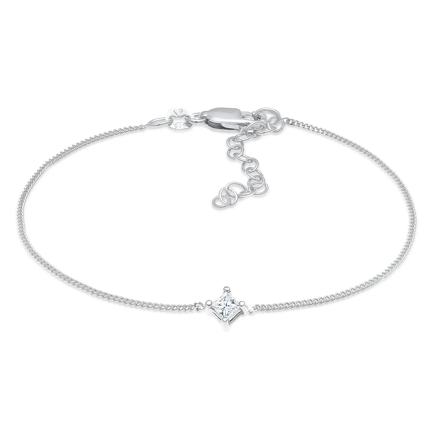 Elli Armbänder - Armband Solitär Viereck Diamant (0.1 ct.) 925 Silb - Gr. 16 CM - in Silber - für Damen