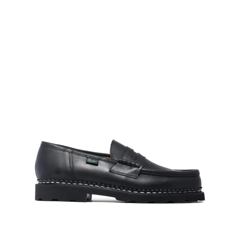 Paraboot Mocassin Norwegian-Stitched Black Leather Loafers Black