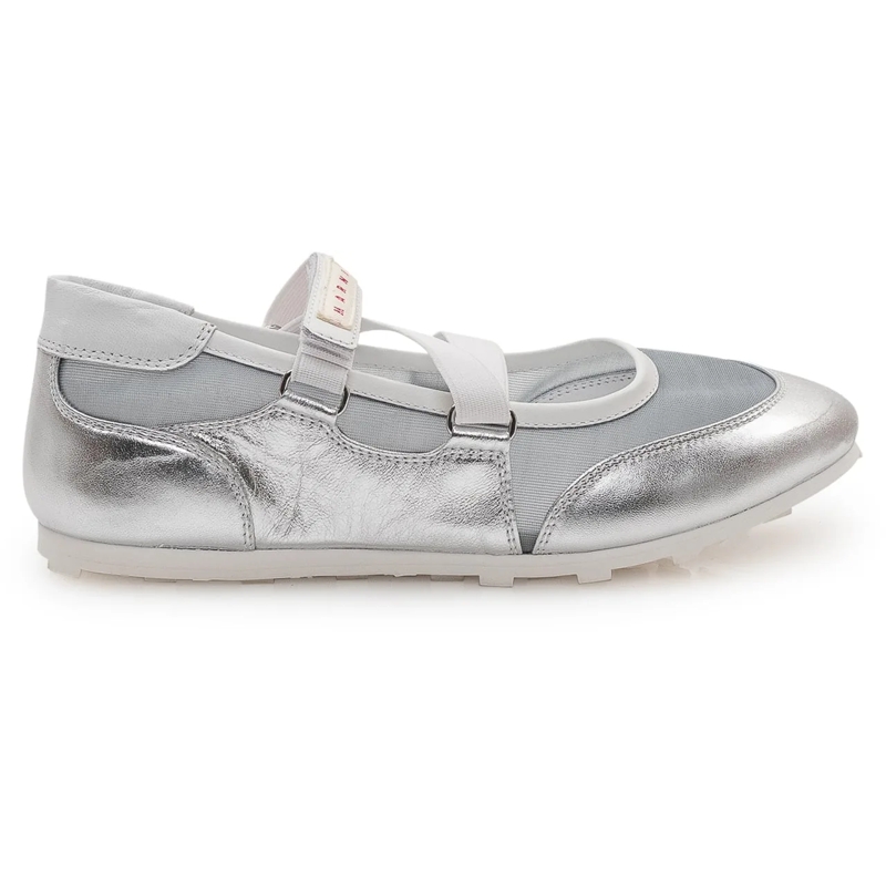 Marni Ballerinas Ballerine con Doppio Cinturino e Inserto in Rete silber