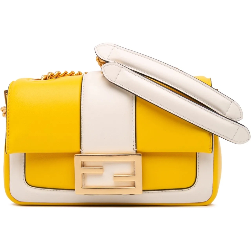Fendi Schultertasche Mini Bicolor Nappa Apolo Chain Baguette Shoulder B gelb