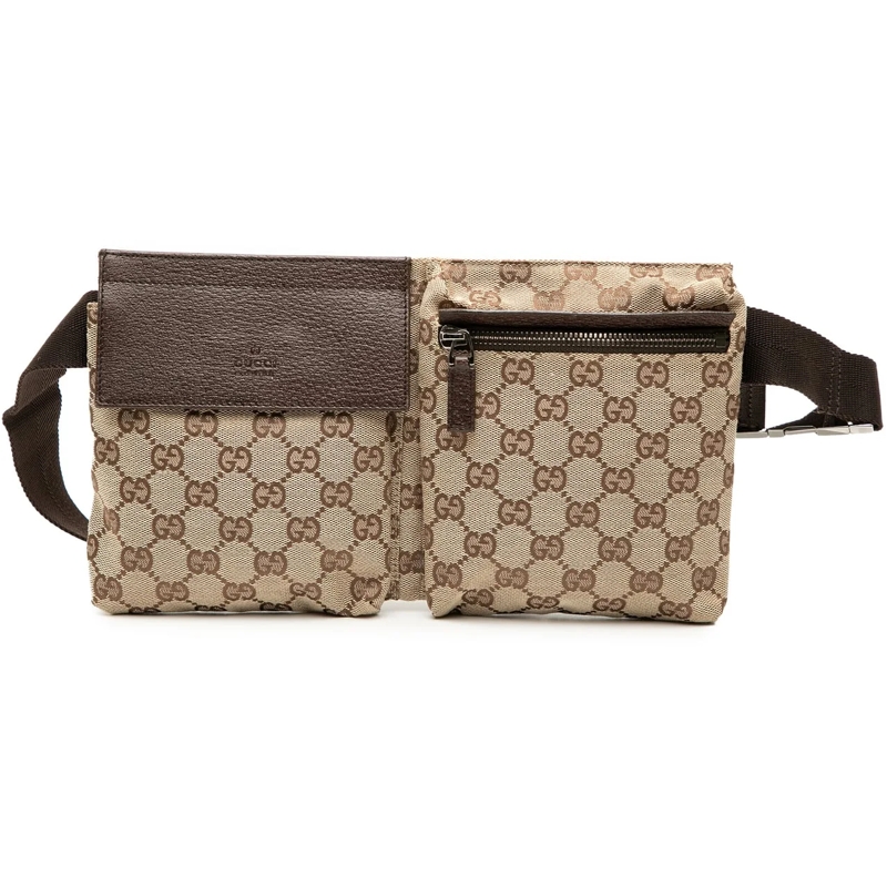 Gucci Gürteltasche GG Canvas Double Pocket Belt Bag braun