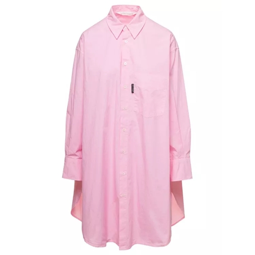 Palm Angels Mini Pink Shirt Dress With Contrasting Logo Print  Pink 