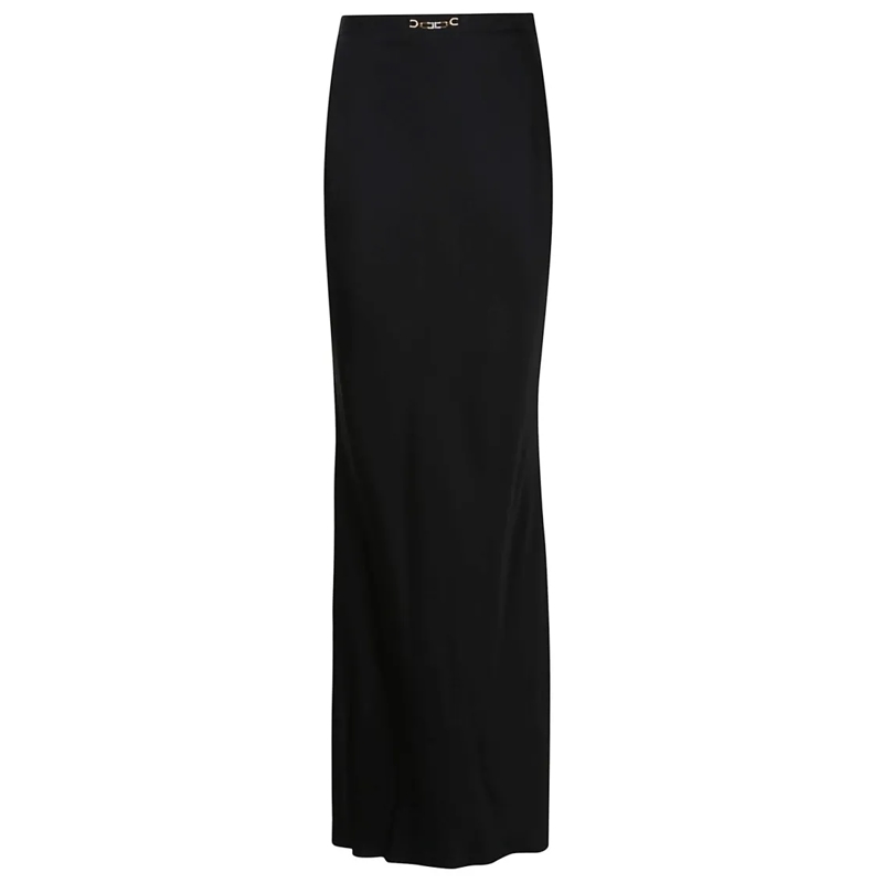 Elisabetta Franchi Jupe crayon Floor-Length Black Acetate Skirt With Back Slit Black