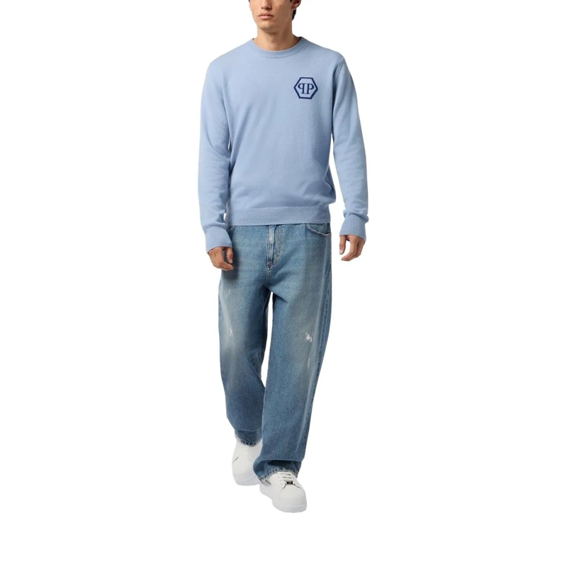 Philipp Plein Kaschmirpullover Cashmere Roundneck Pullover Jacquard Hexagon hell-blau(Image 2)