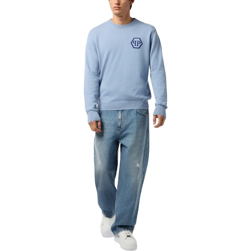 Philipp Plein  Cashmere Roundneck Pullover Jacquard Hexagon hell-blau(Image 4)