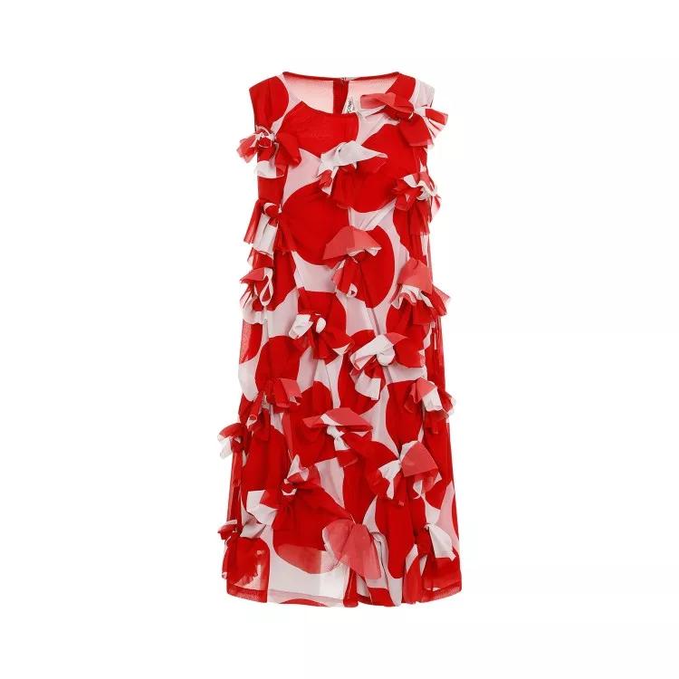 Comme des Garcons - Red And Pink Floral-Appliqué Botanical-Print Dres - Größe M - beige