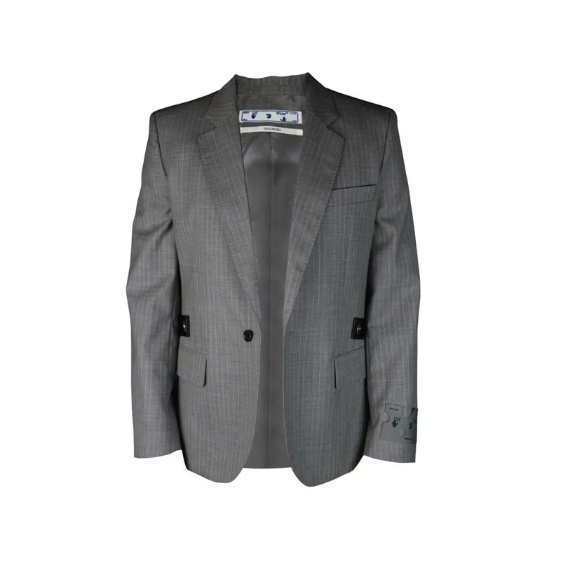 Off-White Blazer Pinstriped Wool Blazer With Signature Detail Grey