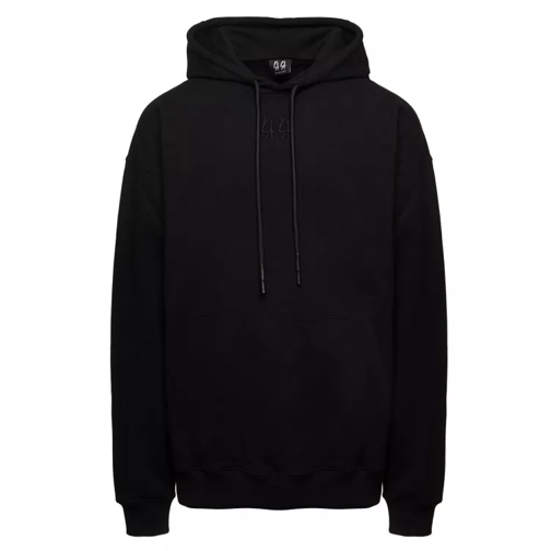 44 Label Group Black Hoodie With Tonal Logo Embroidery In Cotton Black 