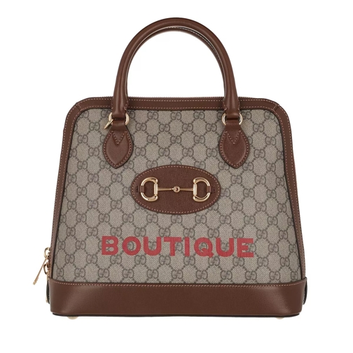 Gucci Horsebit 1955 Boutique Top Handle Bag Leather Beige Ebony/Red Rymlig shoppingväska