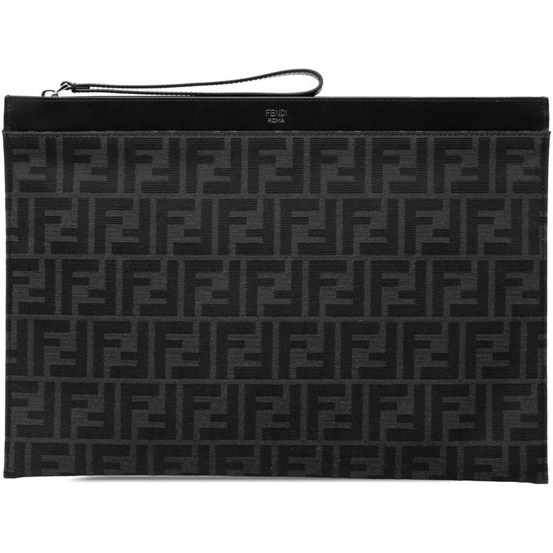 Fendi Clutch Large Zucca Canvas Flat Pouch schwarz
