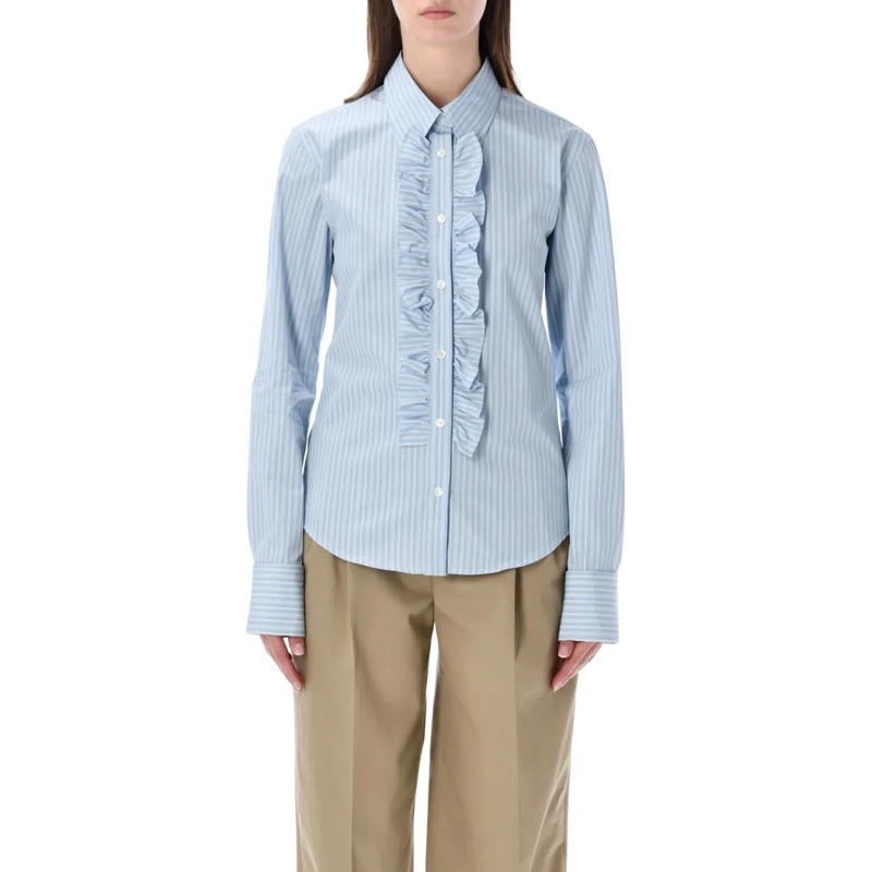 AMI Paris Hemd Ruffled Cotton Poplin Shirt Blue