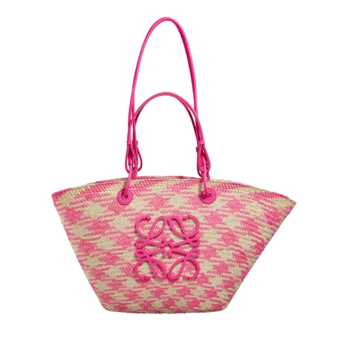 Loewe Shopper Anagram Basket Medium Checks Natural / Fuchsia