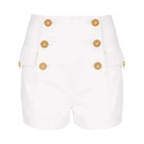 Balmain White 6-Button Denim Shorts White 