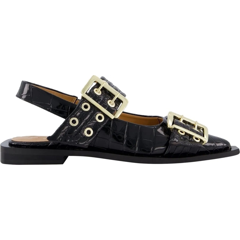 GANNI Ballerinas Dames Chunky Buckle Ballerina Croco schwarz