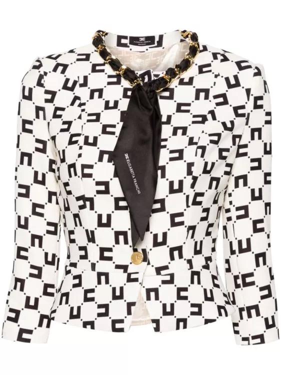 Elisabetta Franchi - White All-Over Logo Print Jacket - Größe 40 - white