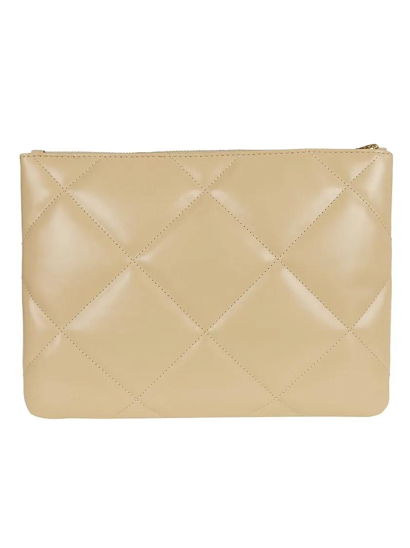 TORY BURCH Clutches Nude Kira Pave Logo Diamond Quilt Clutch in beige